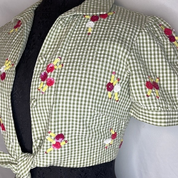 LPA Gingham Green Sequin Top Size XS - Picture 7 of 9